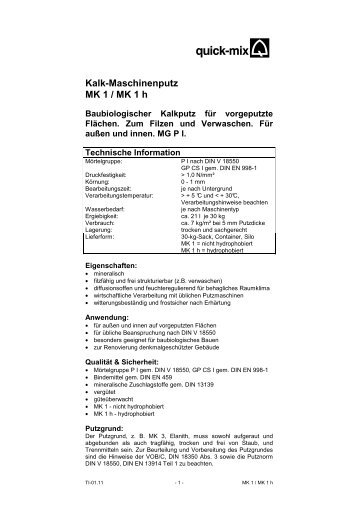 Kalk-Maschinenputz MK 1 / MK 1 h - Quick-Mix