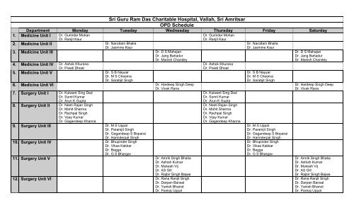 Opd Schedule