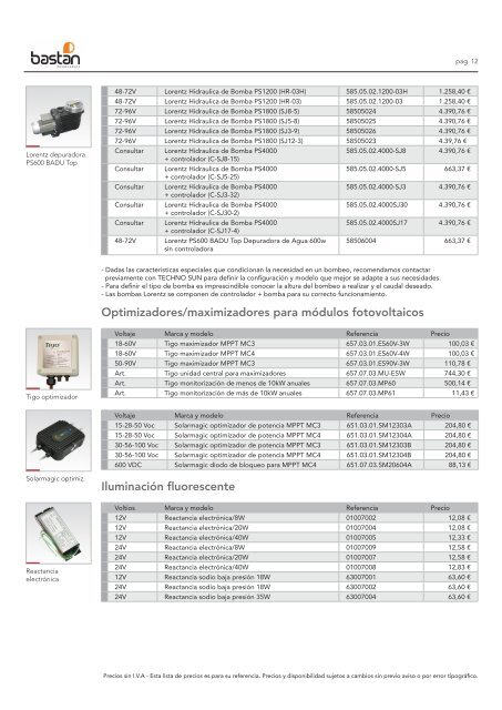 Bastán - Lista de precios para energia solar fotovoltaica y paneles ...