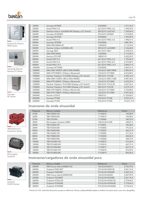 Bastán - Lista de precios para energia solar fotovoltaica y paneles ...