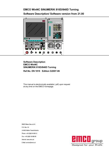 EMCO WinNC SINUMERIK 810D/840D Turning Software ...