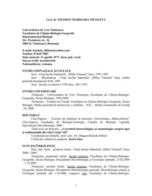 1 Lect Dr Filimon Marioara Nicoleta Universitatea De Vest