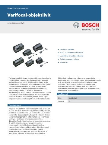 Varifocal-objektiivit - Bosch Security Systems