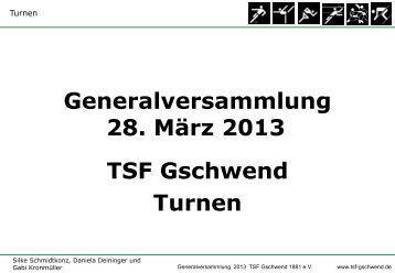 Generalversammlung 28. März 2013 TSF Gschwend Turnen