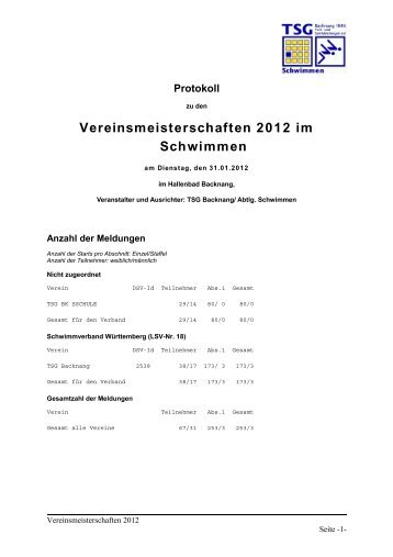 Vereinsmeisterschaften 2012 im Schwimmen - TSG Backnang eV