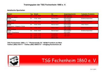 Trainingsplan der TSG Fechenheim 1860 e. V.