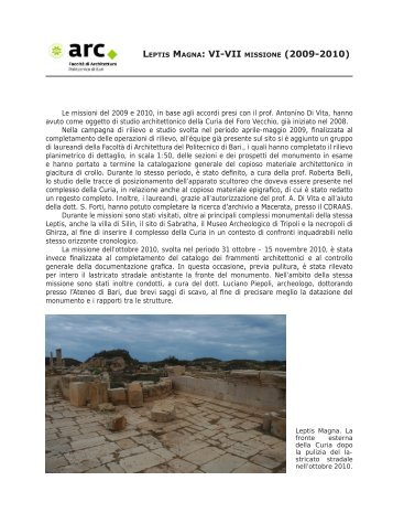 Leptis Magna: Vi-Vii μissione (2009-2010) - Politecnico di Bari