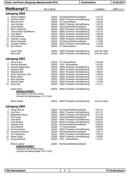 Wettkampf 1 - TSG Kleinostheim