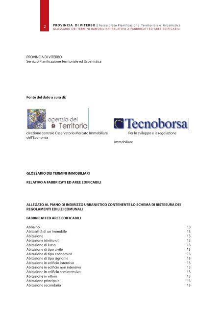 glossario dei termini immobiliari relativo a fabbricati ed aree edificabili