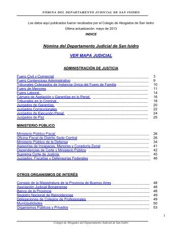 Nómina del Departamento Judicial de San Isidro VER MAPA JUDICIAL