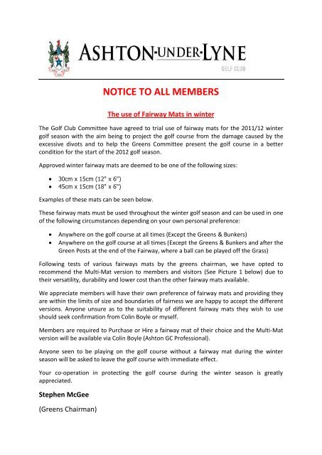 winter fairway mats notice.pdf - Ashton Under Lyne Golf Club