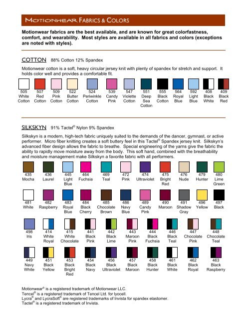 Motionwear Color Chart