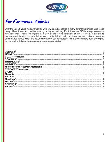 Performance Fabrics Performance Fabrics - DiBi Sport