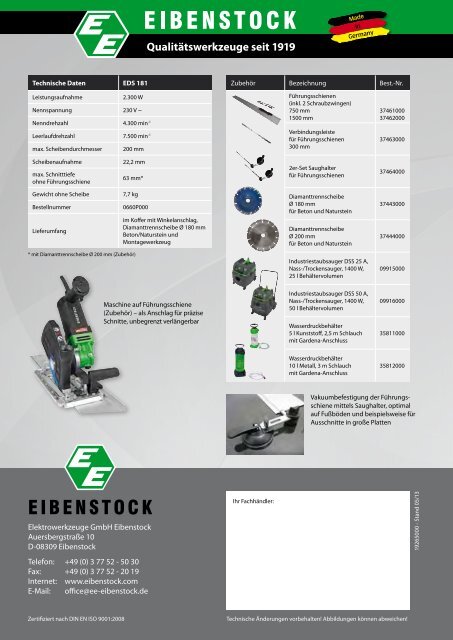 Diamantsäge EDS 181 für Nass- und Trockenschnitt - Eibenstock