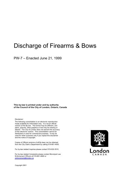 Discharge of Firearms & Bows By-law PW-7 - City of London