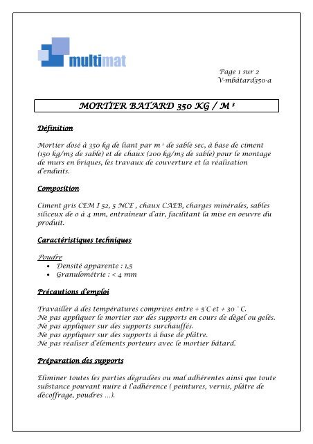 mortier bâtard 350kg/m³ - MULTIMAT