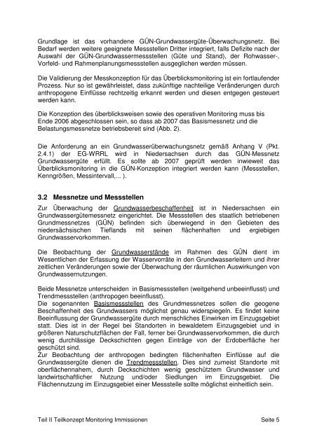 Grobkonzept Teil II, Monitoring Immissionen ... - Niedersachsen