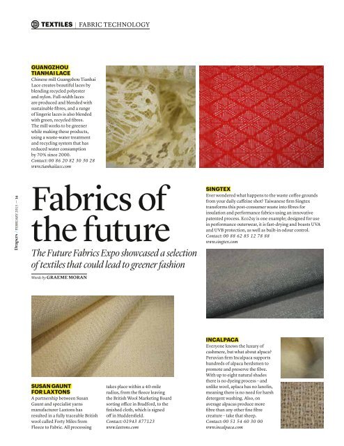 Drapers Textile Report Fabrics of the Future The Sustainable Angle