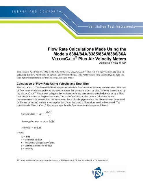 flow rate calculations made using the models 8384 84a 8385 rate calculations