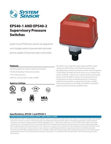 EPS40-1 AND EPS40-2 Supervisory Pressure ... - System Sensor