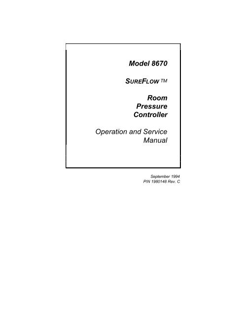 Model 8670 SUREFLOW Room Pressure Controller Manual - TSI