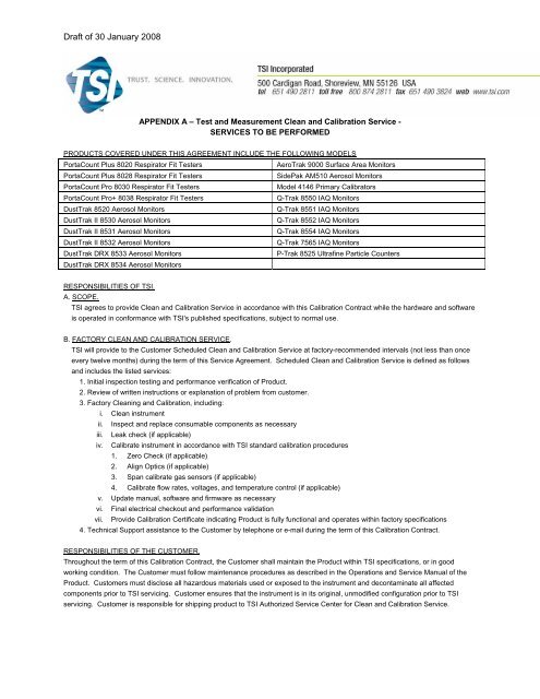 QualityGuard™ Terms and Conditions for Calibration - Tsi