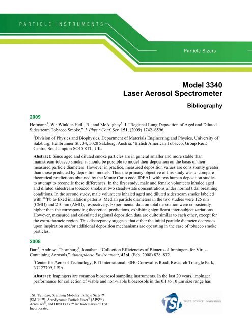 Model 3340 Laser Aerosol Spectrometer Bibliography - Tsi