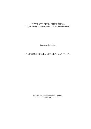 Antologia della Letteratura Ittita - Omero - Università degli Studi di Pisa