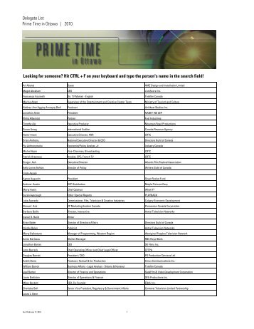 Delegate List Prime Time in Ottawa - Canadian Film and Television ...