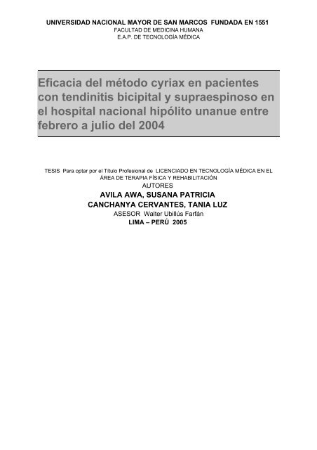 Eficacia del método cyriax en pacientes con tendinitis ... - Cybertesis