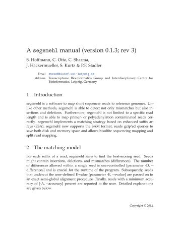 A segemehl manual (version 0.1.3; rev 3) - Bioinformatics Leipzig