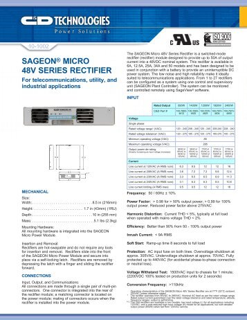 SagEOn® MICRO 48V SERIES RECtIFIER - HM Cragg