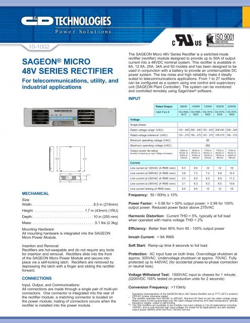 SagEOn® MICRO 48V SERIES RECtIFIER - HM Cragg