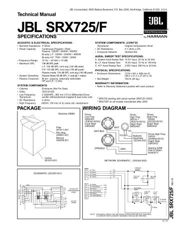 Technical Manual JBL SRX725/F SPECIFICATIONS