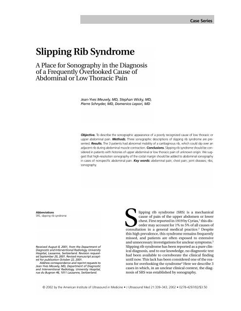 Slipping Rib Syndrome - Journal of Ultrasound in Medicine