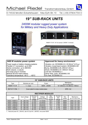 19” SUB-RACK UNITS 2400W modular rugged power system for ...