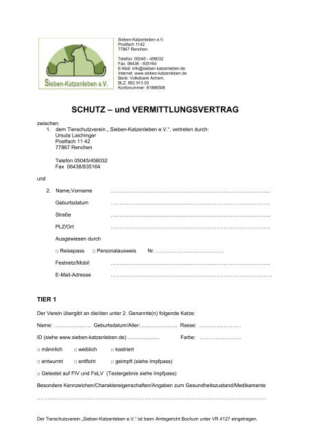 Schutzvertrag - Sieben-Katzenleben eV