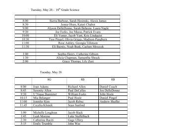 2013 Oral Exam Schedule - Trinity School