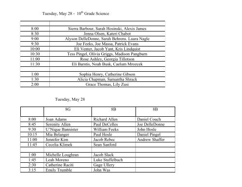 2013 Oral Exam Schedule - Trinity School