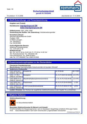 Sicherheitsdatenblatt - Tischlerei Albers