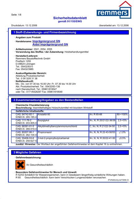 Sicherheitsdatenblatt - Tischlerei Albers