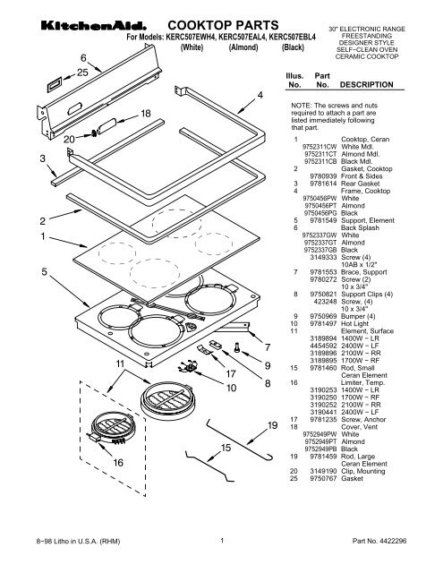 Cooktop Parts Whirlpool