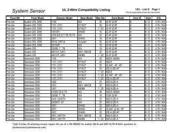 System Sensor UL 2-Wire Compatibility Listing