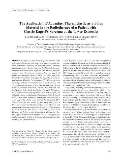 The Application of Aquaplast Thermoplastic as a Bolus Material in ...