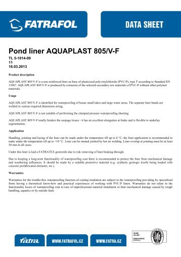 Pond liner AQUAPLAST 805/V-F - Fatrafol