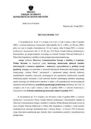 Decyzja Prezesa UOKiK - Związek Telewizji Kablowych Izba ...