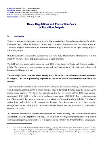 Rules, Regulations and Transaction Costs in Transition Bulgaria