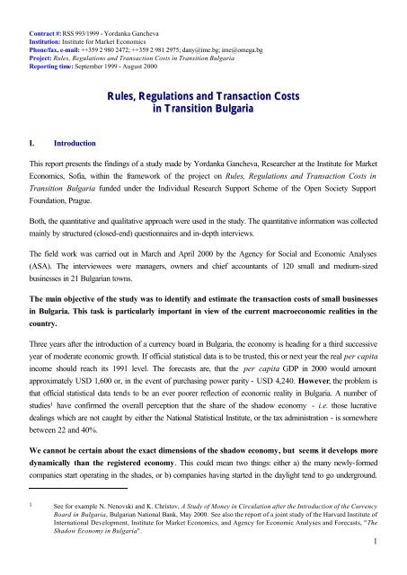 Rules, Regulations and Transaction Costs in Transition Bulgaria