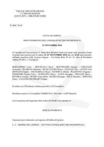 gettoni consiglieri circoscrizionali. - Città di Torino