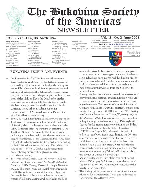 June 2008 Vol. 18 #2 - Bukovina Society of the Americas